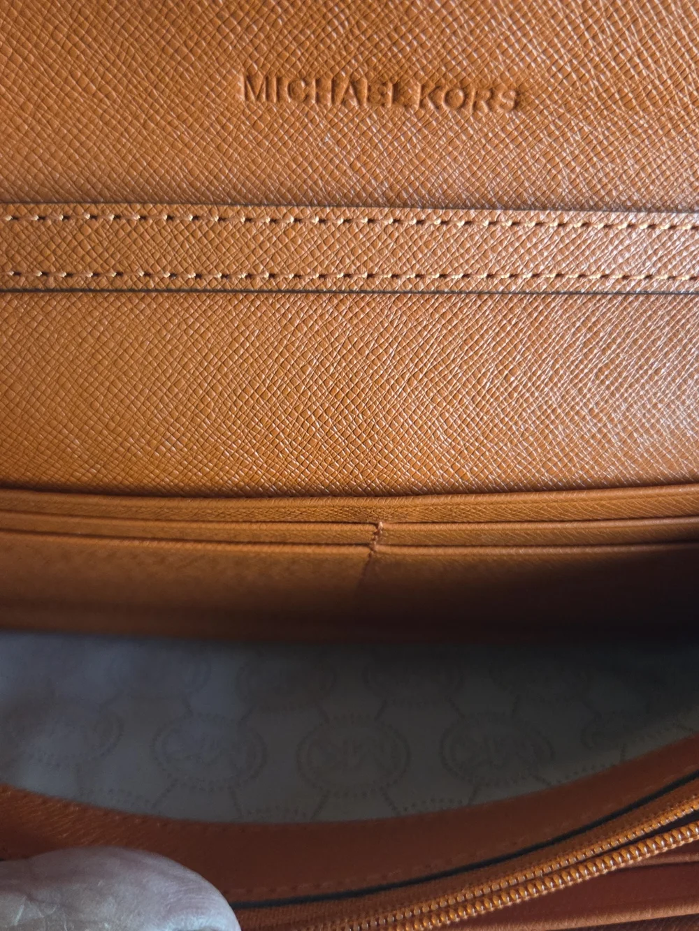 Michael Kors Brown Saffiano Leather Crossbody Wallet with Gold Chain